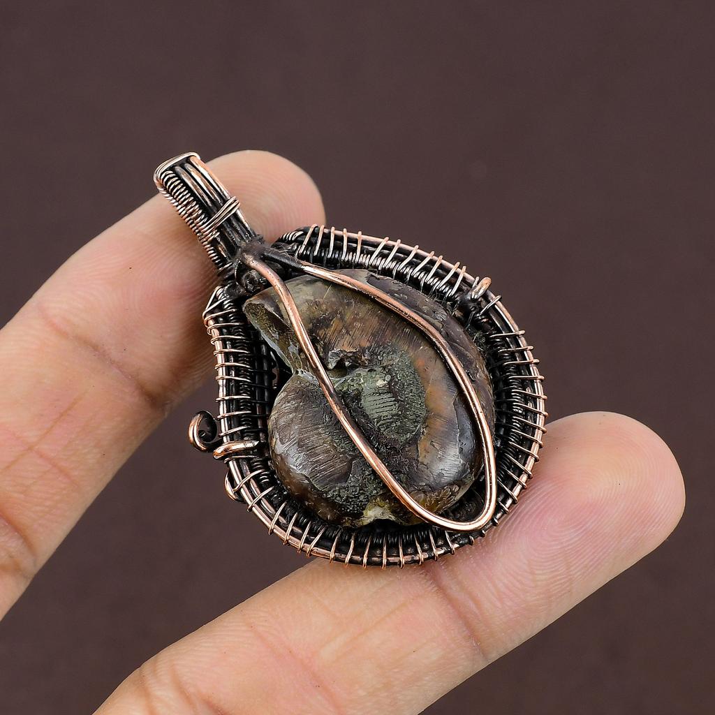 Ammonite Handmade Copper Wire Wrap Gift Jewelry Pendant 2.09" m4c64