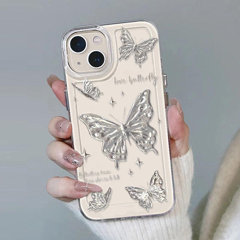 Silver butterfly for iPhone17 Pro space phone case Apple 16 transparent 15/14 advanced sense 13 fine holes