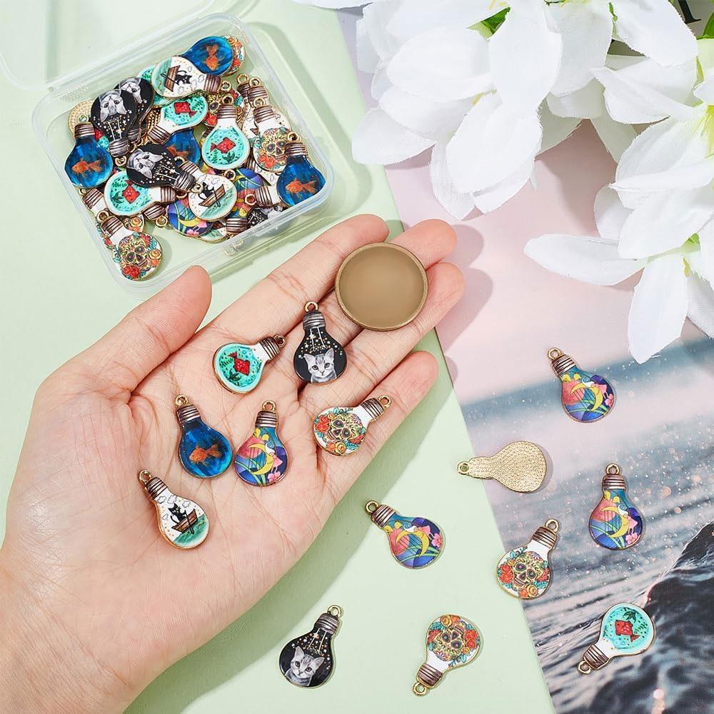 4/8/12pcs alloy enamel pendant light bulb pendant, cute cat fish moon pendant metal pendant jewelry beads DIY craft accessories
