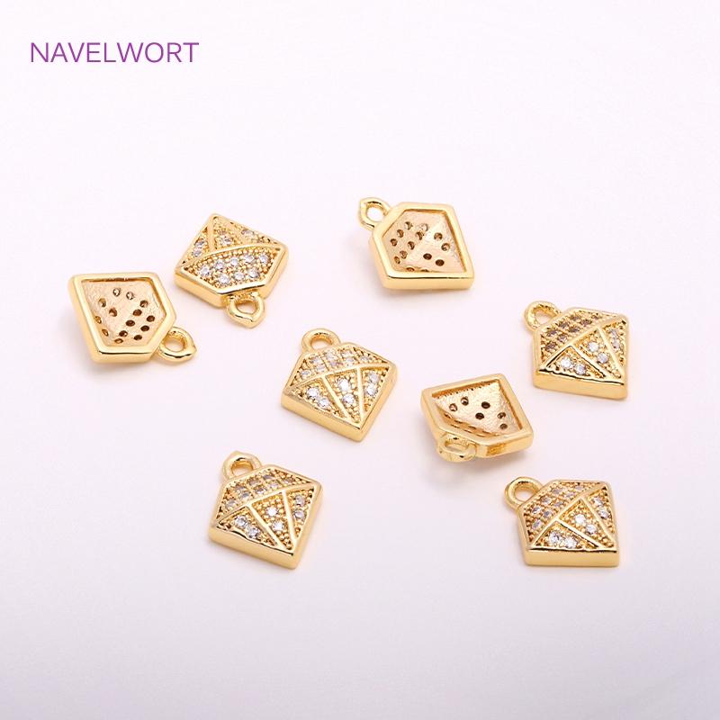 14K Gold Plating Diamond Charms,Supplies For Jewelry Making Brass Metal Inlaid Zircon Hollow Diamond Pendants Wholesale