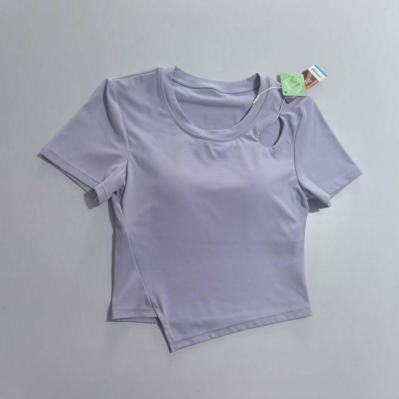 

Summer With Chest Pad Yoga Clothes Short sleeve round Neck Slim fit Slimming Running Sports Pilates Outer Wear Fitness T-shirt Women Lilac S(40.00 kg-50.00 kg)