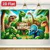Bright Color Dinosaur Birthday Backdrop, Tropical Palm Tree Jungle Party Background for Birthday Photoshoot Wall Decor
