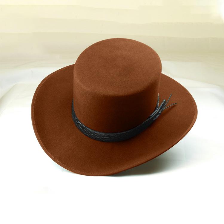 La noua fabrică Vânzare directă Pălărie plată din pâslă de oaie Pălărie din pâslă de oaie de culoare solidă Cureaua din piele Pălărie din pâslă din lână pură