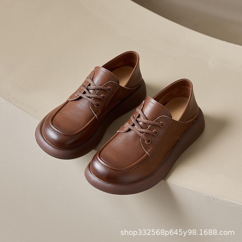 Leather Women's Spring 2026 New British Style Platform Small Leather Shoes Flat Bottom Round Head Two Wear Grandma Women's Shoes