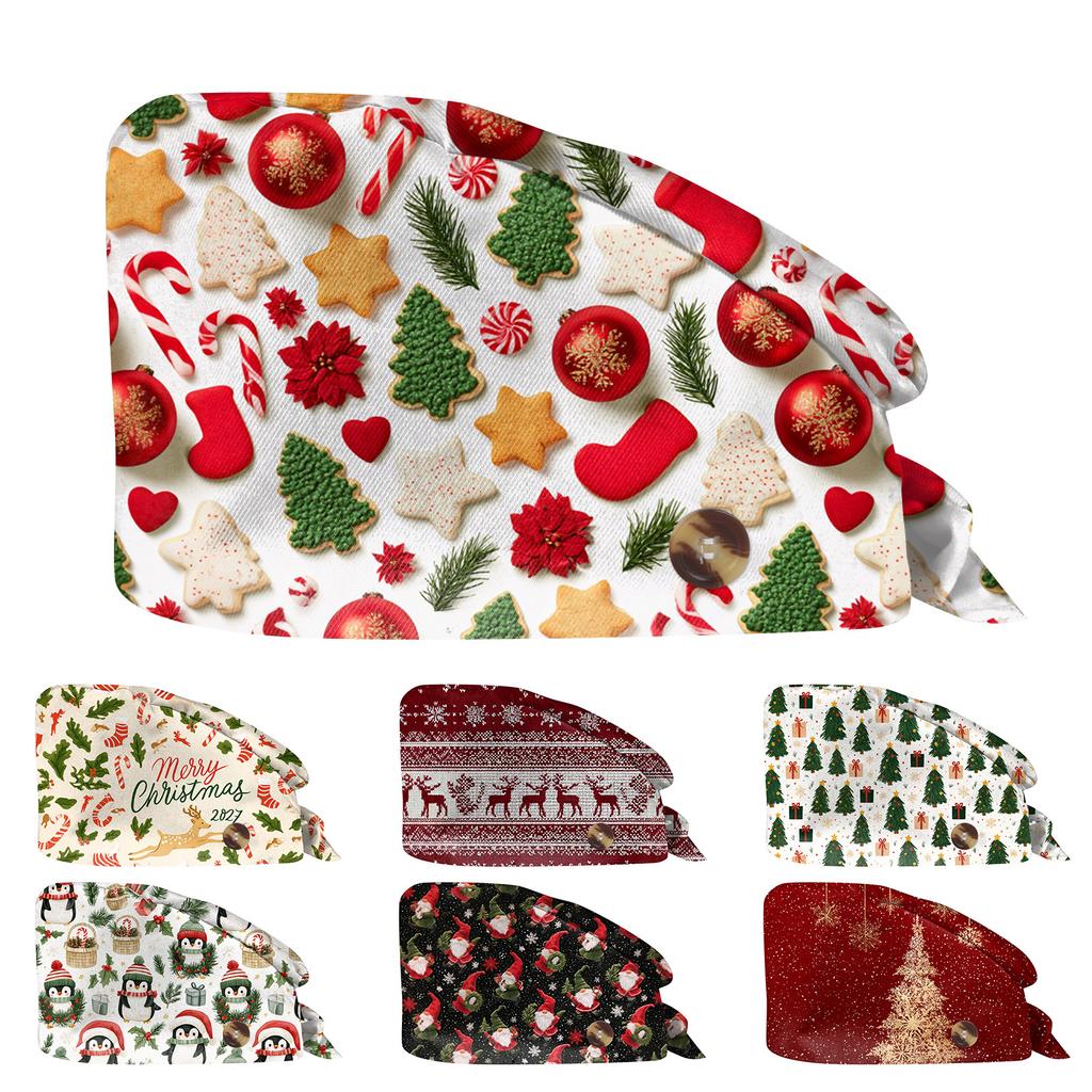 Weihnachtsdruck-Kittel für Damen, Lässige Turban-Arbeitsmütze, Dusch- und Wickeltuch