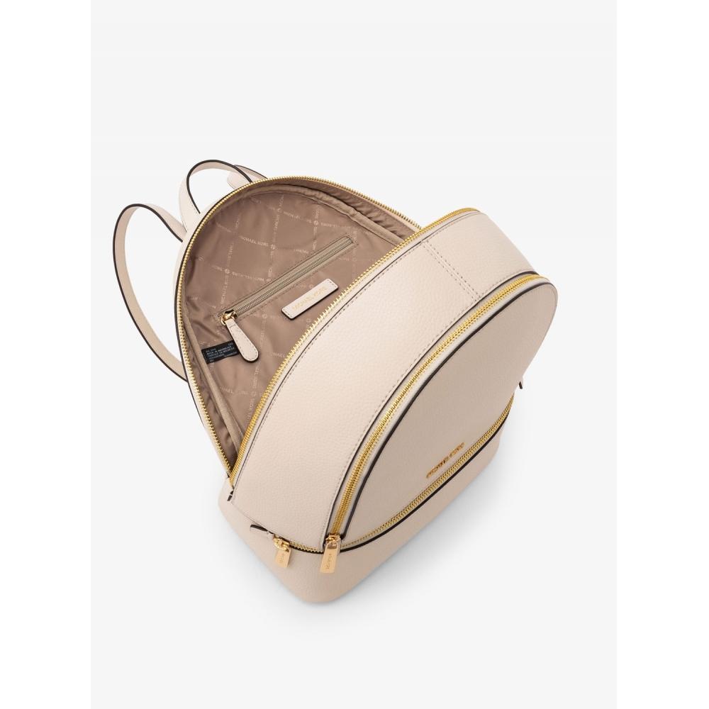 Michael Kors Rhea Zip Pebble Leather Backpack Medium 35s5grab2l2171 Light Cream