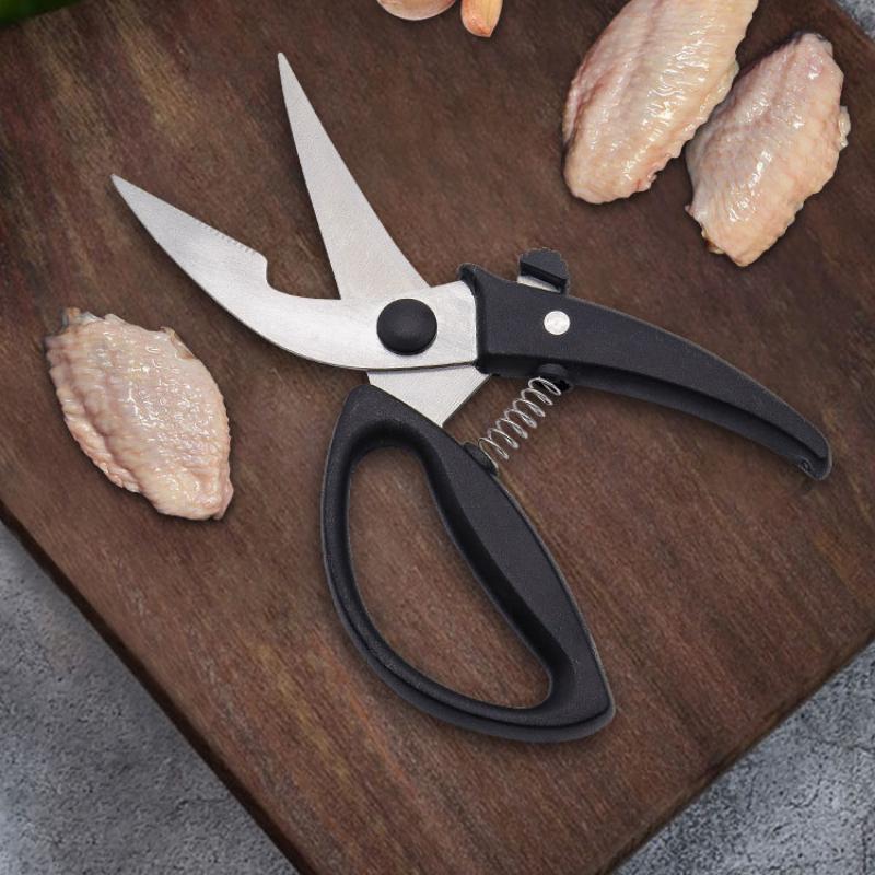 PP Handle Seafood Chicken Bone Cutting Tools Household Stainless Steel Blade Kitchen Scissors with Effort Saving Spring
