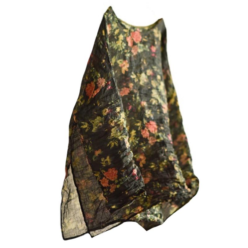 Johnature Dámská vintage květinová trička s dlouhým rukávem a výstřihem do O-neck, vysoce kvalitní volná dámská trička s potiskem