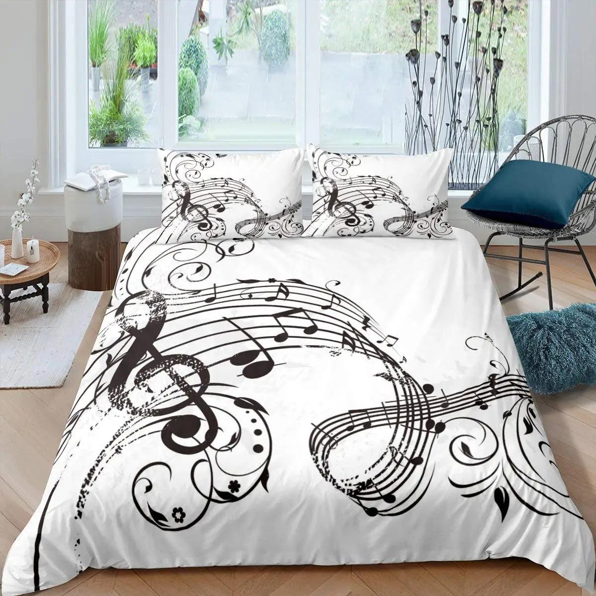

Music Note Підодіяльники Queen Size Рок Музика Тема Постільна білизна Хлопчики Дівчата Барвисті навушники Радіо М який комплект постільної білизни 70x133cm 2pcs