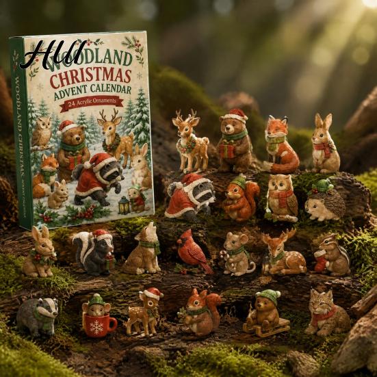 Interactive Family Game 24 Days Christmas Advent Calendar, Forest Animals Countdown Collectible Animal Figurines Cute Acrylic Toys for Holiday