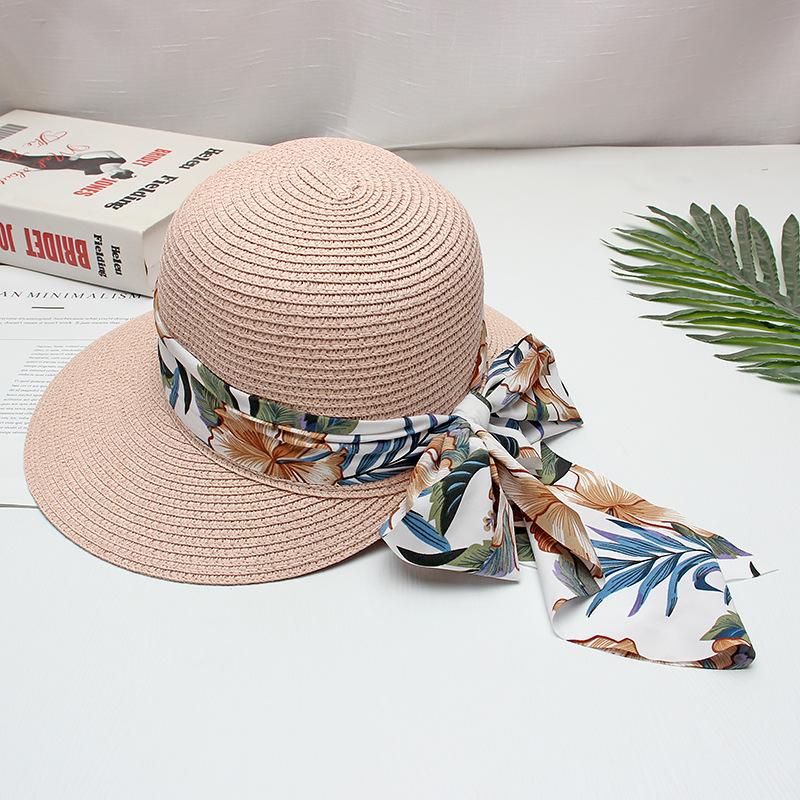 Damen Strohsonnenhut mit Blumenband, breite Krempe, UV-Schutz, Sommer-Strandhut, Mode, leicht, für Urlaub, Reisen, Mützen