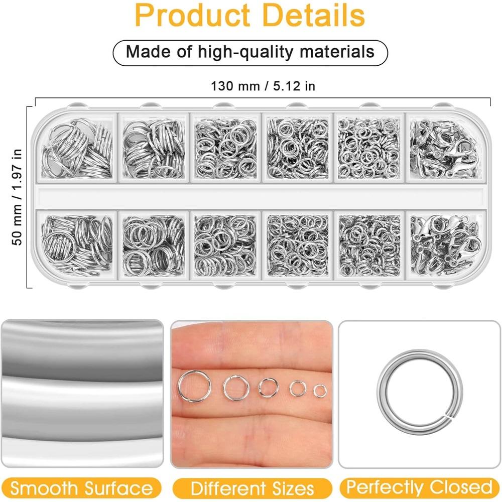 1200Pcs Jump Rings Kit With Lobster Clasps,Plier,Tweezer & Storage Box For DIY Necklace Bracelet Earring Jewelry Making Repair