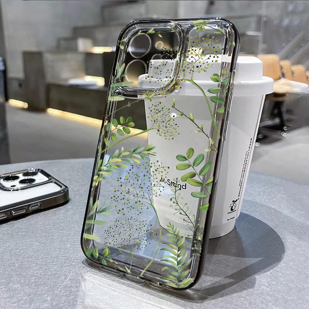 Abstract Plants Flower Pattern Phone Case For iPhone 17 Pro Max 16 15 Pro 14 13 12 11 XR XS 17Air 16 Plus Clear Bumper Cover