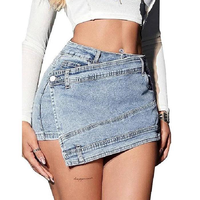 American Girl Spicy High-Waisted Irregular Denim Skirt Shorts, Slimming Fashionable Design