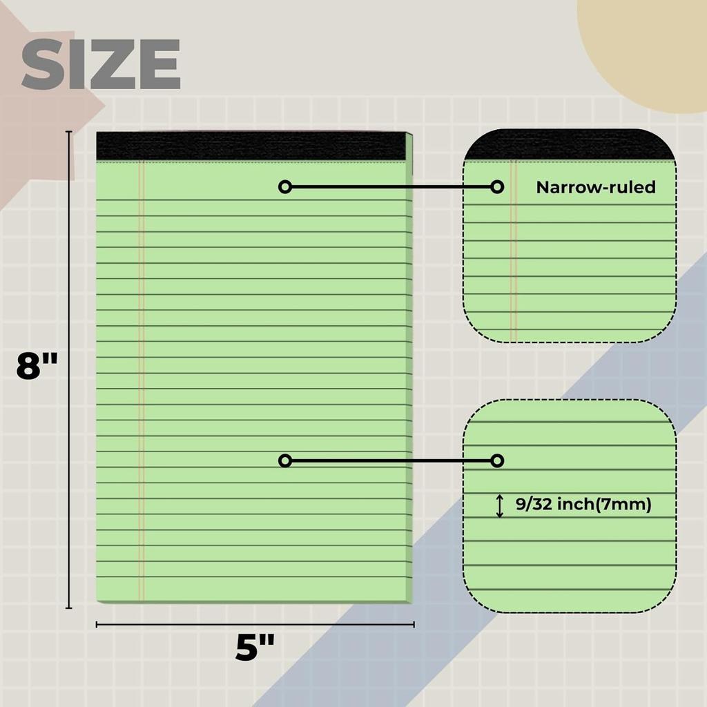 5x8 Note Pads, 8 Pack Small Colorful Legal Pads, Narrow Ruled Writing Notepads, Perforated Lined Paper for Study, Office, and To-Do Lists