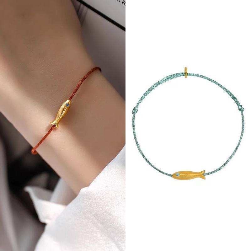Rotes Fischarmband für Frauen, süßer Fisch, blaue Schnur, verstellbares Armband, handgefertigter Schmuck, minimalistischer ethnischer Schmuck