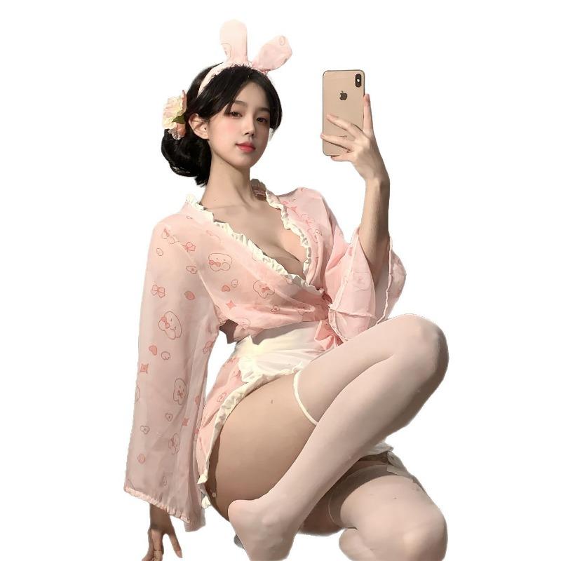 Sexy Lingerie Girl Pure Desire Bunny Girl Private House Print Flirting, Kimono Nightgown Sexy