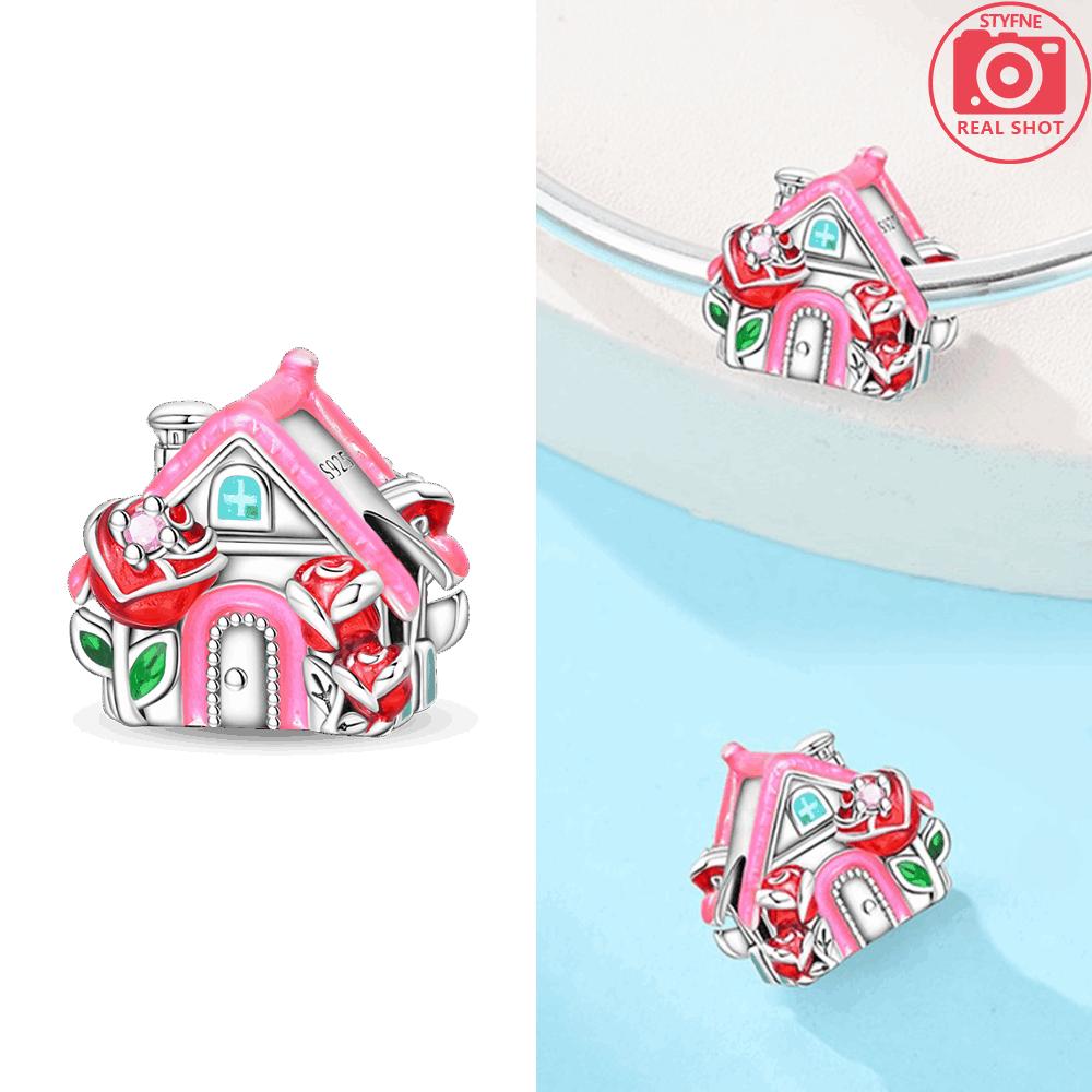 Pink Music Microphone Rose Flower Lucky Apple White Headphones Copper Bead Fit Women Bracelet Diy Valentine'S Gift Jewelry