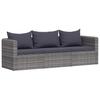 vidaXL 3-tlg. Garten-Sofagarnitur mit Kissen Grau Poly Rattan