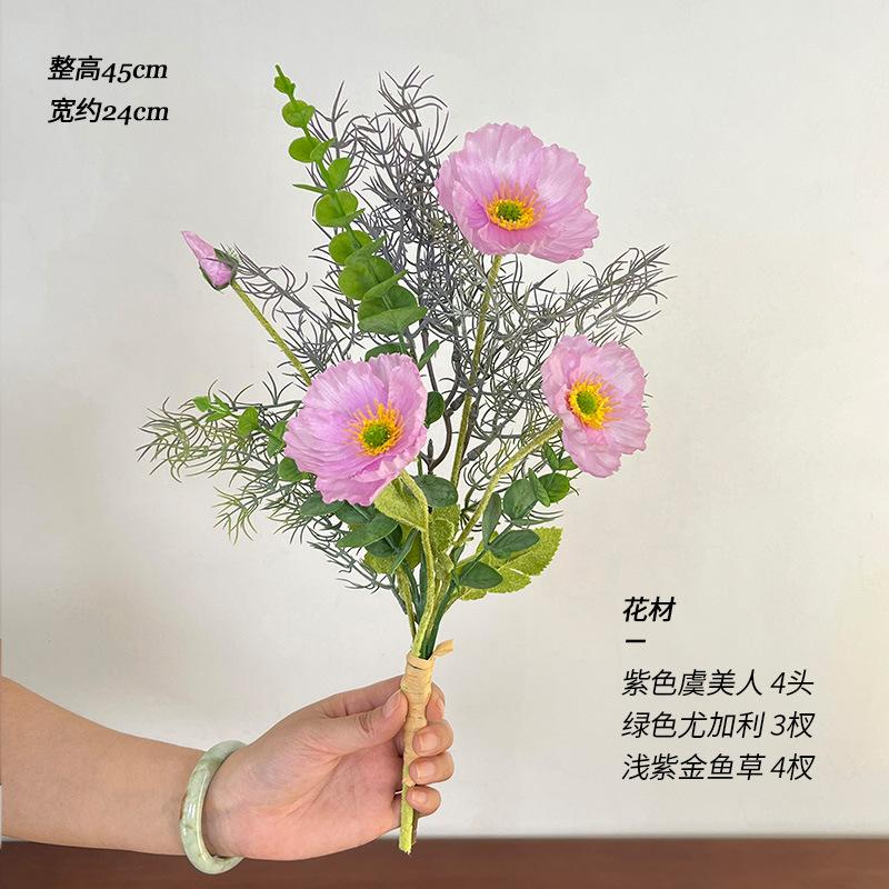 

Simulated Flower Bouquet Home Decoration Ornament Hand-Held Eucalyptus Grass Poppy Fake Simulated Flower Art Vase Arrangement 1 Bundle фиолетовый