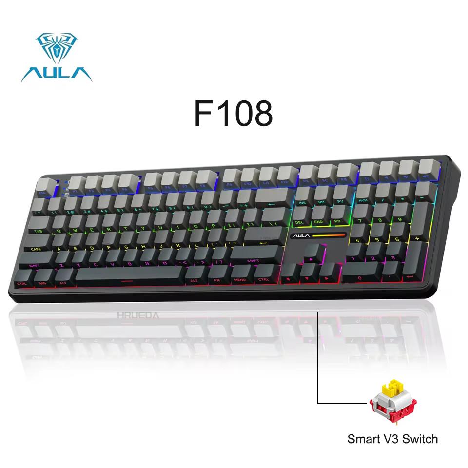 Aula F108 PRO Wireless Mechanical Keyboard with Screen Knob Full Size 8000mAh Battery RGB Backlit Hot Swappable Gaming Keyboard