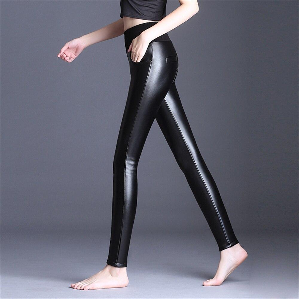 

Осень-зима, мягкие брюки из искусственной кожи, утепленные эластичные узкие брюки с высокой талией, кожаные леггинсы-карандаш, женские бархатные брюки 6XL