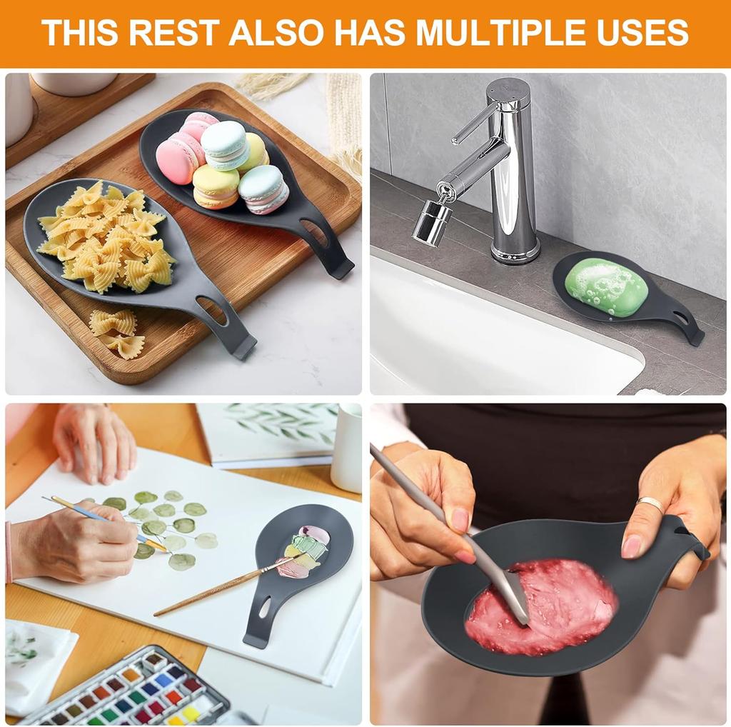 1 Stück/ Silikon Löffelablage, Hitzebeständiger Küchenutensilienhalter Spatel Kelle Ablage für Arbeitsplatte Herdplatte, Schwarz