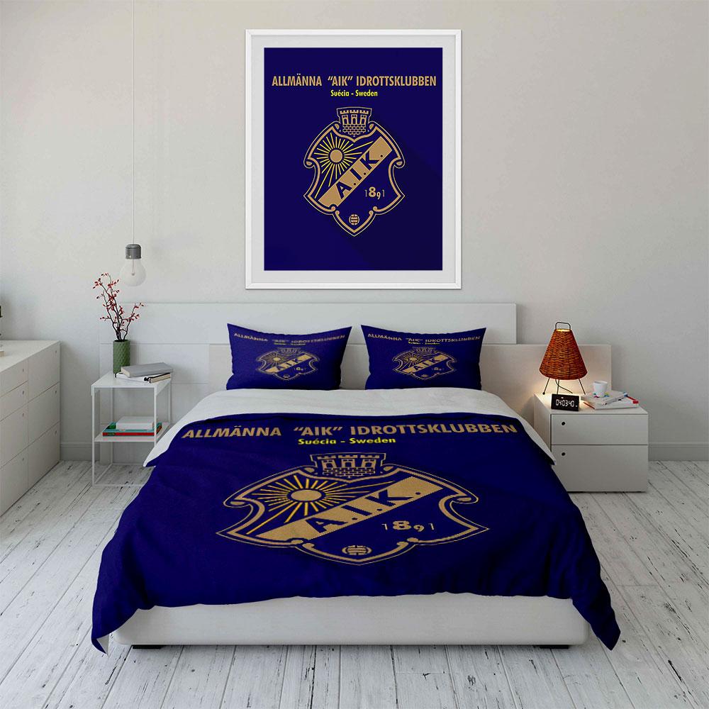 Set Biancheria da Letto con Logo AIK Set Biancheria Copripiumino Set Copripiumino Federe (1 * Copripiumino 2 * Federe, senza piumino)