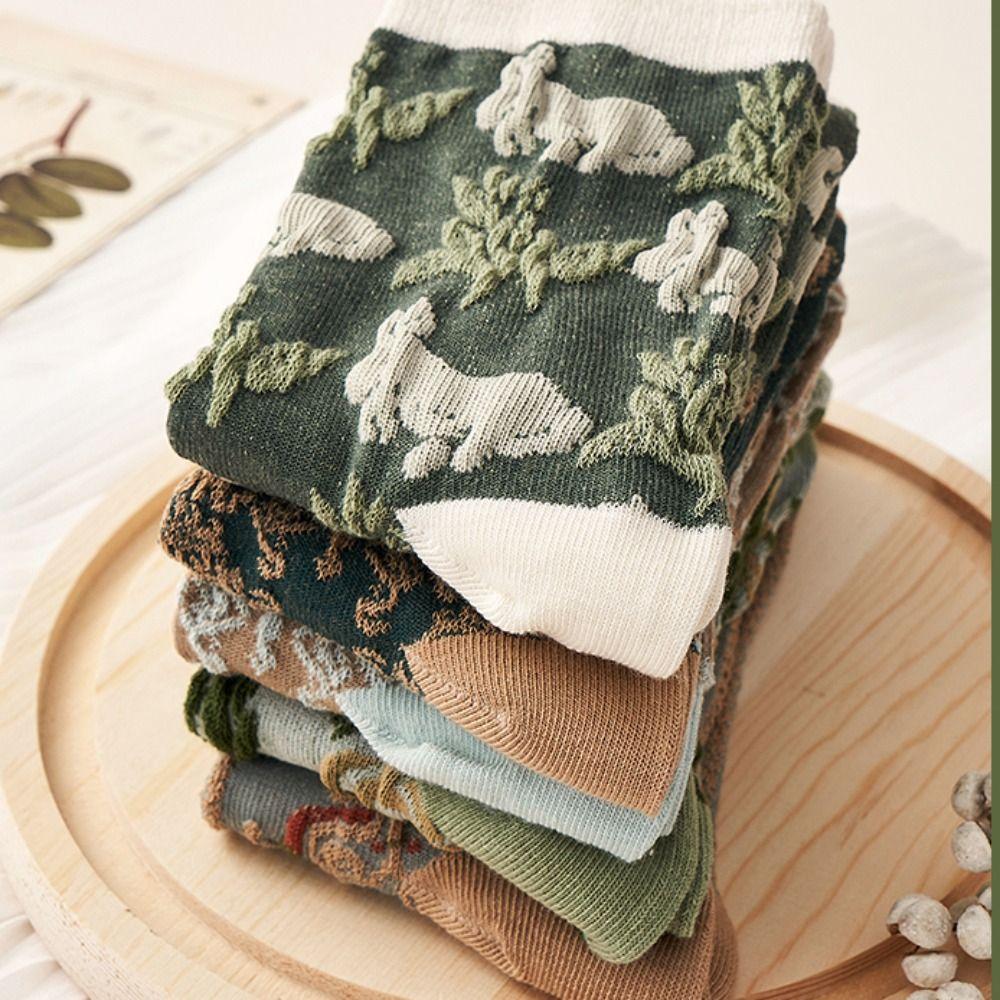 Harajuku Print Girls Jacquard Socks Middle Tube Hosiery College Style Hosiery Korean Style Socks
