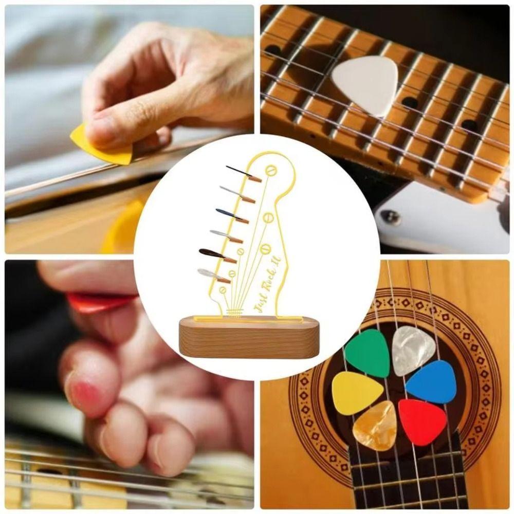 Wood Base Guitar Pick Holder Light Up Guitar Pick Storage Rack  For Guitarist