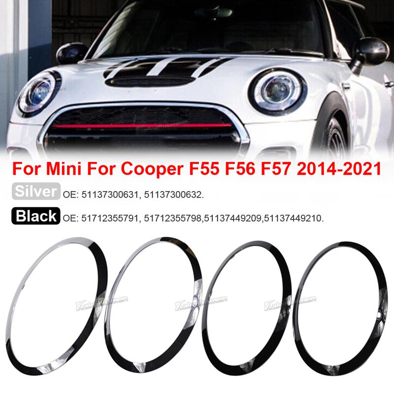 51137300631 2Pcs For Mini For Cooper F55 F56 F57 2014 2015 2016-2021 Silver/Gloss Black Headlight Ring Bezel Trim Surround Cover