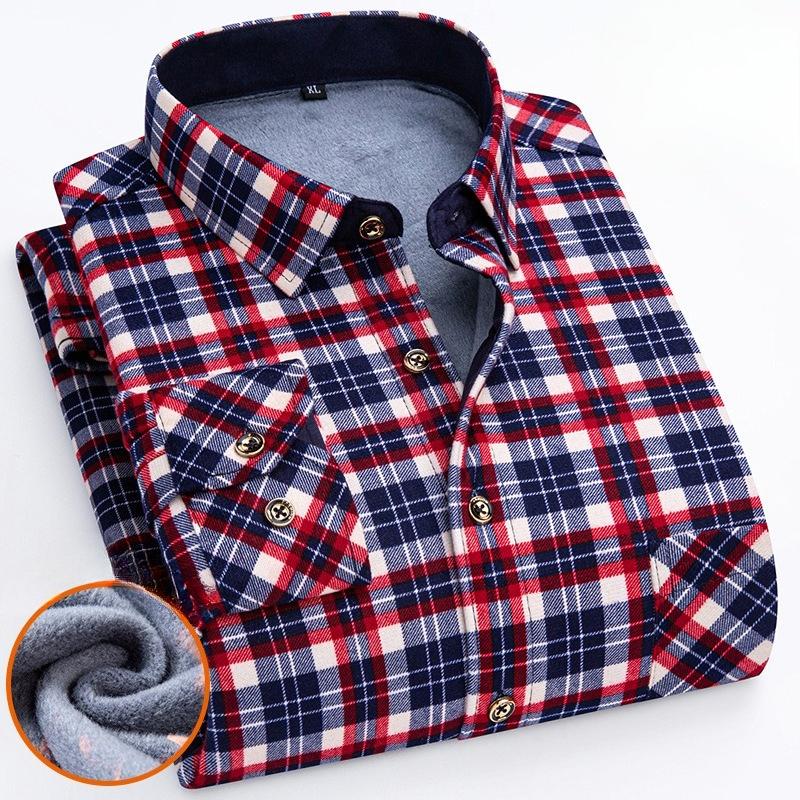 Men's Winter Sherpa Lined Flannel Shirt Jackets Long Sleeve Button Down Fleece Dress Shirts for Men Casual Warm Comfortable Thermal Shirt With Pockets
