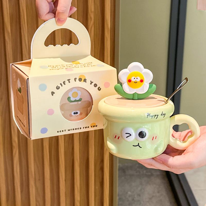 Graduation gift cute hand-painted flower cup for classmates, teacher ceramic cup coffee water cup mug souvenir gift