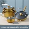 12-Piece Non-Stick Stainless Steel Cookware Set with Gold-Plated Handles