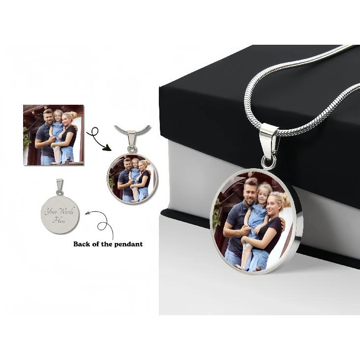 Amaxer Personalisierte Herzfarbe Foto Halskette Benutzerdefinierte Bild Text Gravur Runde Form Edelstahl Anhänger Schmuck Geschenk