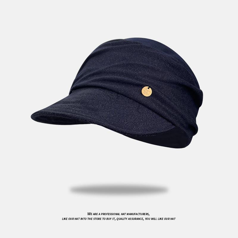 

Минималистичный золотой лейбл Декоративный плиссированный дизайн Женская повседневная берет-шляпа от солнца для весны и осени синий