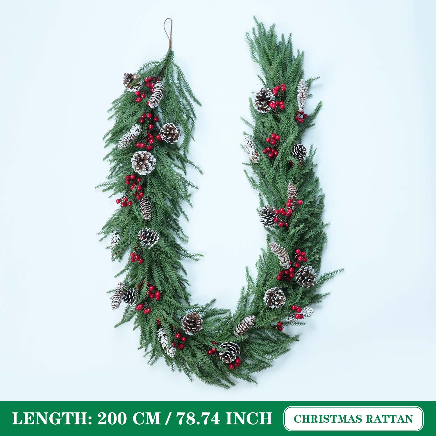 

1PC 2M Artificial Pine Cone Pine Needles Rattan Home DIY Fireplace Staircase Handrail Christmas Party Shopping Mall Window Decor 2M зелений