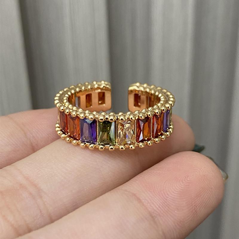 Gold-plated high-quality rainbow crit super flash open ring, full of diamonds, exquisite non-fading ring.