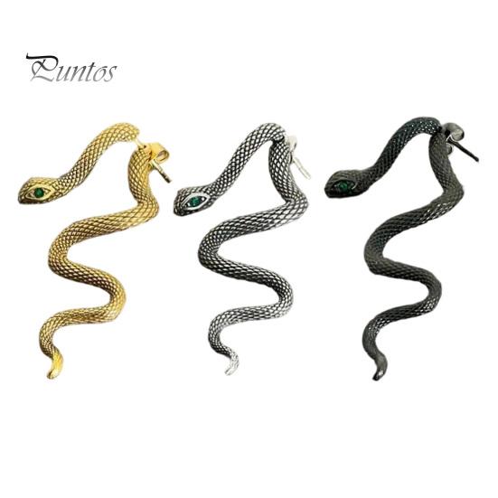 Silver Serpent Ear Jewelry 1 Pair Vintage Gothic Snake Earrings, Retro Punk Front Back Personalized Cuffs for Girls Stud Halloween Animal Statement
