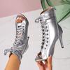 European and American Hollow Fish Mouth Booties Jazz Lace-up Dance Dance High Heels