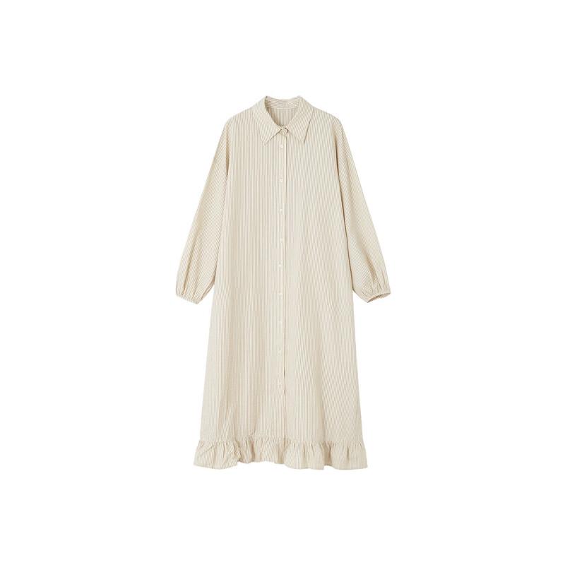 Demana Women's Spring Ruffle Edge Pure Cotton Shirt Dress
