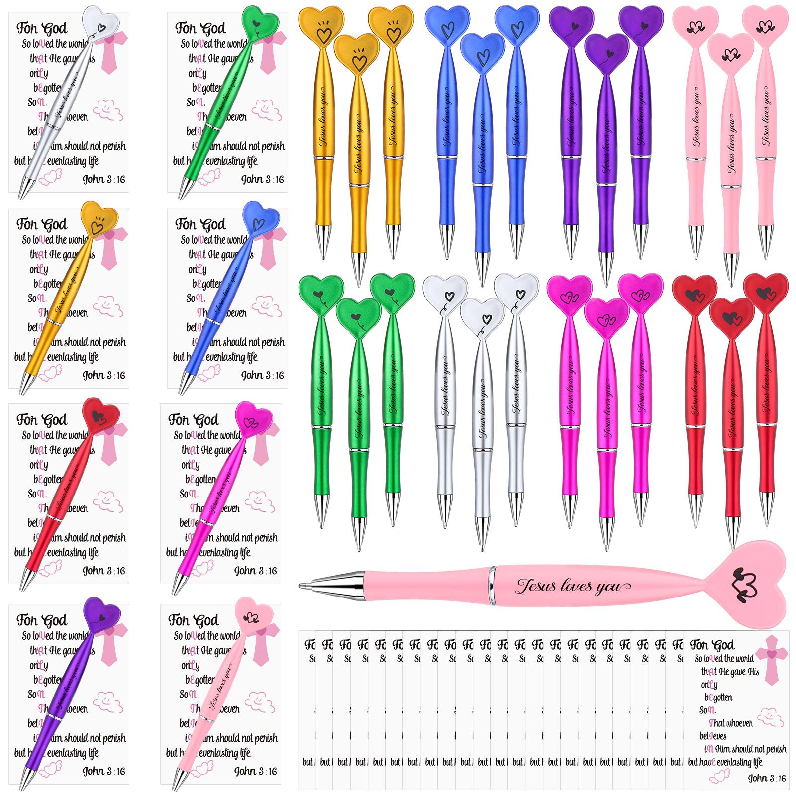 

24 Set Christian Valentines Gifts Heart Shaped Ballpoint Pen With Bible Verse Card Religious Jesus Love You Pens For Valentine D 1