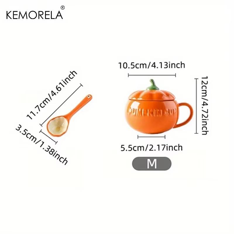 300/450ML Halloween Pumpkin Shaped Ceramic Cup With Spoon Kawaii Soup Mug With Lid Oatmeal Cup Creative Water Cup