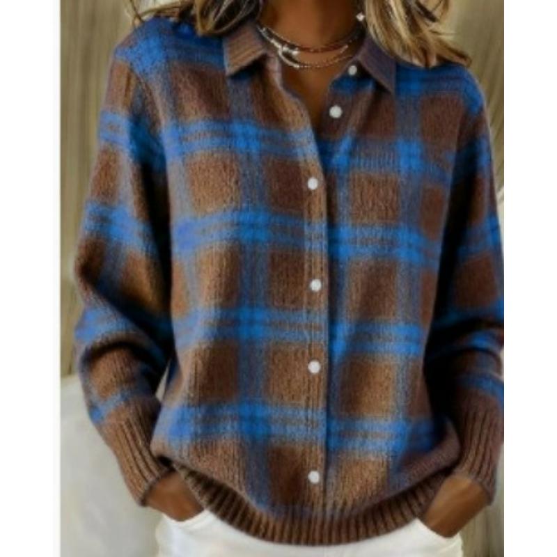 Women's Unique Personality Plaid Printed Long-sleeved Shirt Women's Blouse