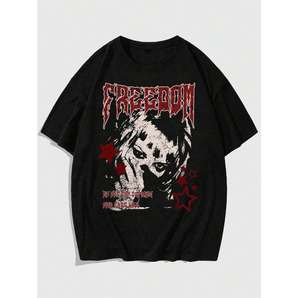 Freedom Portrait Hip Hop Punk Y2k Unisex Men Women Cotton T-shirt Luxury Fashion Big Size Top Short Sleeve Classic Tee S-4xl