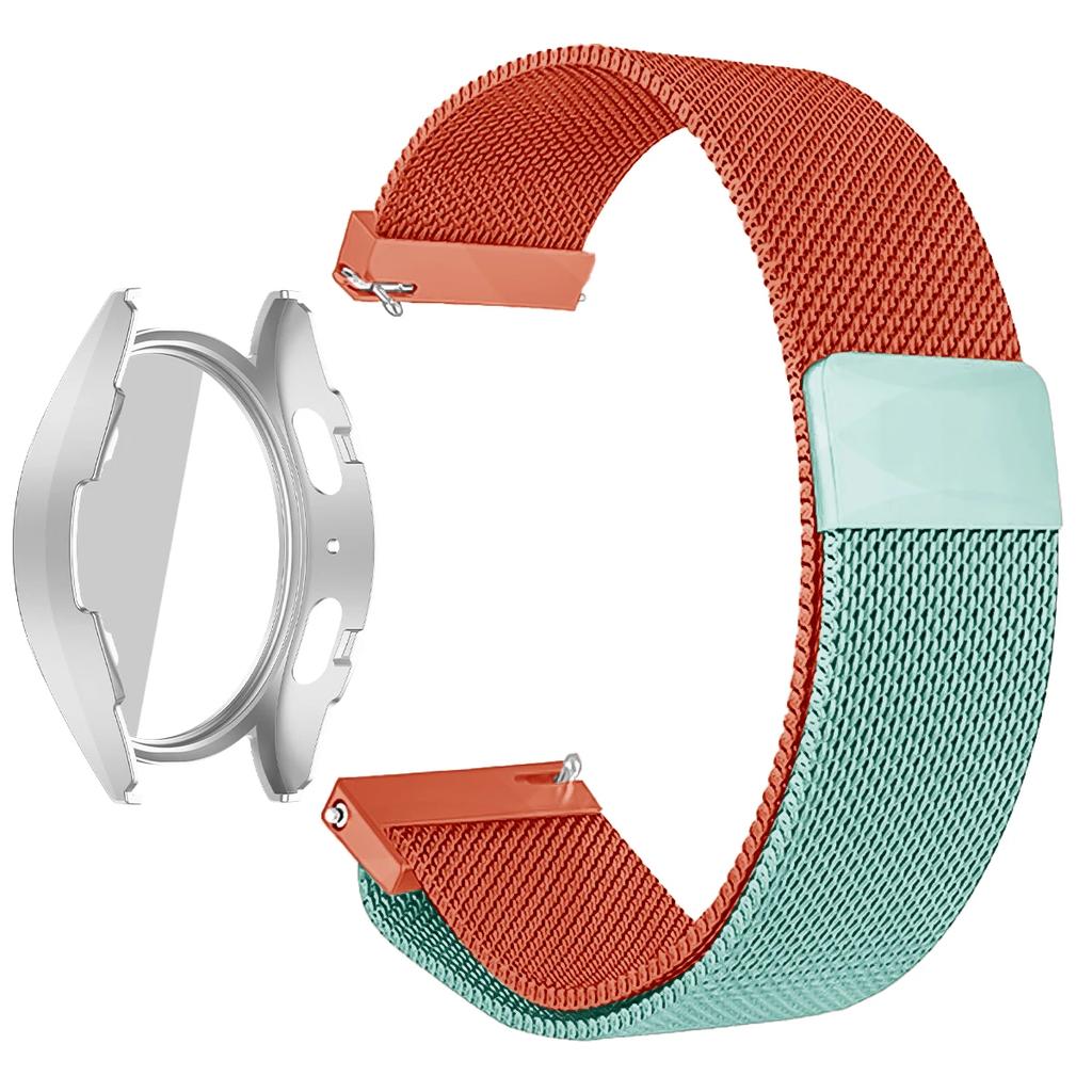 Coque PC + Bracelet Métal pour Samsung Galaxy Watch 7/6/5/4 44mm 40mm Bracelet Milanais Pare-chocs Protecteur en Verre Trempé Accessoires