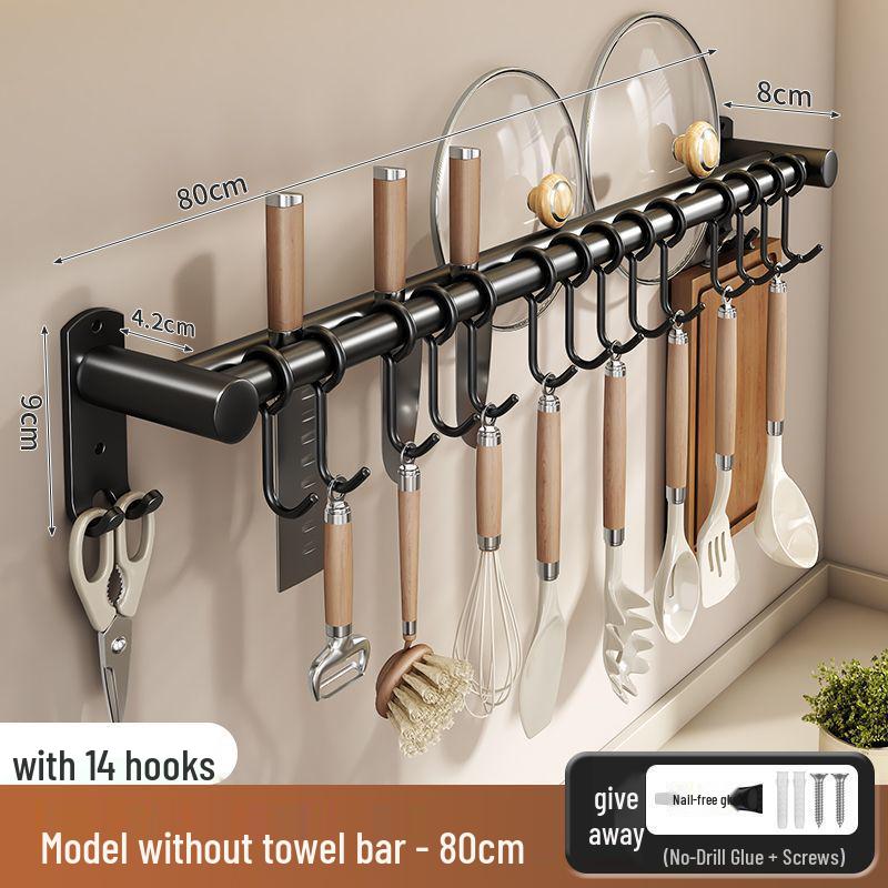 Stainless Steel Wall-Mounted Kitchen Hook & Pot Lid Rack with Knife Holder.