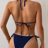 Women’s Solid Color Tankini Bathing Suit Halter Backless Bikini Swimsuit, Sexy Two Piece Triangle Swimwear with Small Ruffle Trim and Pendant