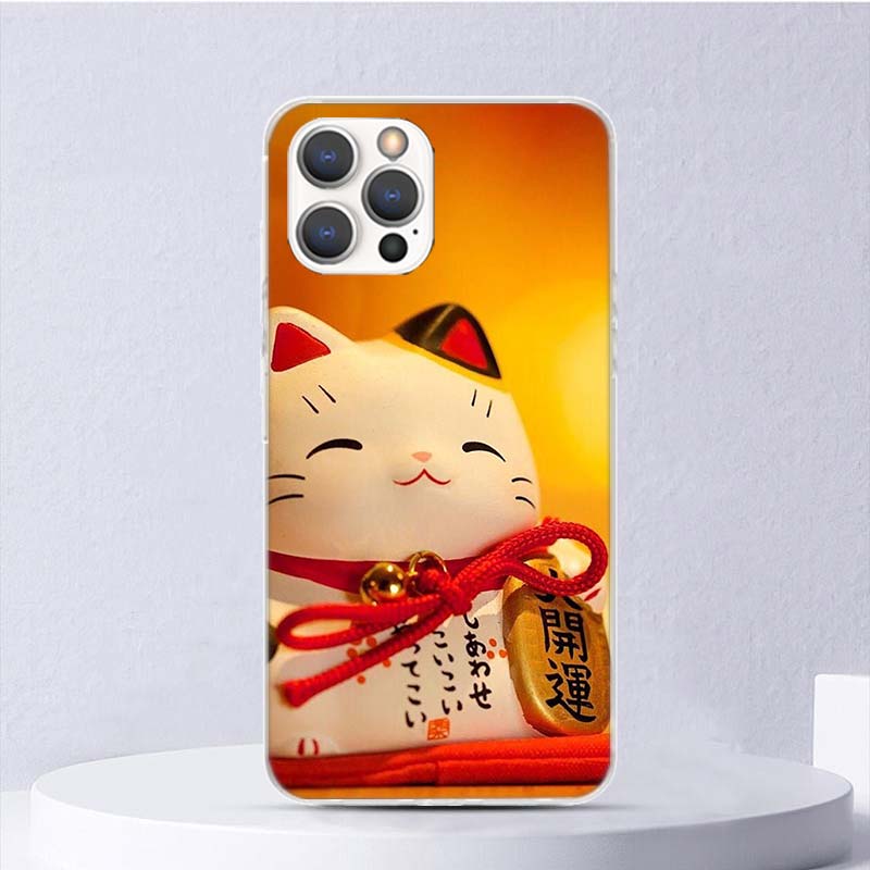 Lucky Cat Maneki Neko Japanese Soft Case For iPhone 16 17 Air 16E 15 Plus 11 12 13 Mini 14 Pro Max Phone Cover Apple 7 8 SE Coqu