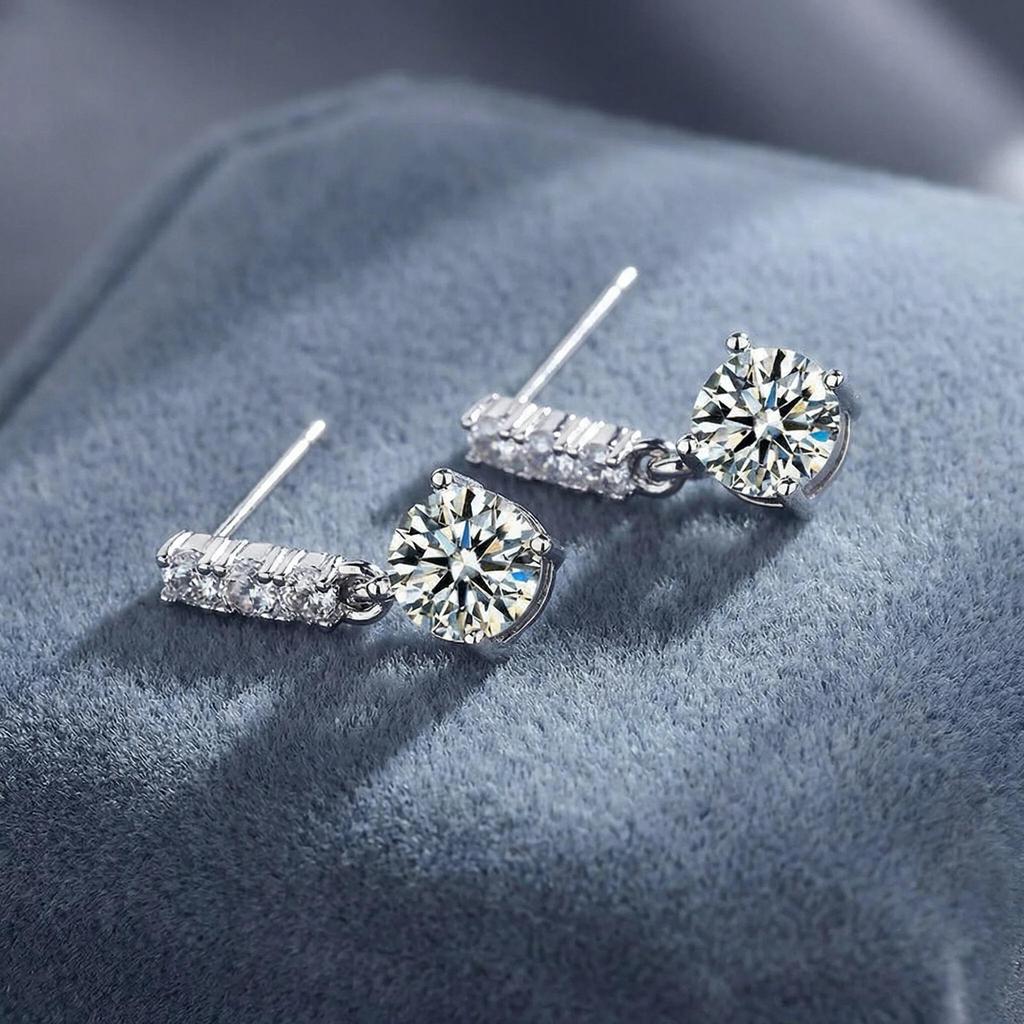 One Carat Moissanite Tassel Earrings with Zirconia, Colorfast, Super Shiny, Internet Celebrity Style, Six-Prong Set